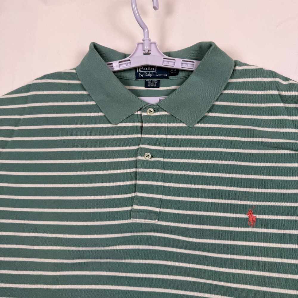 Polo Ralph Lauren 3XLT Tall Mens Teal Green White Striped Short Sleeve Polo